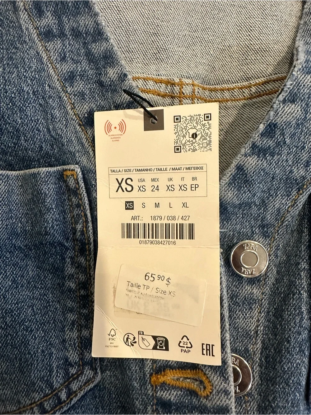 Zara Blue Denim Button-Front Mini Dress - Picture 4 of 10